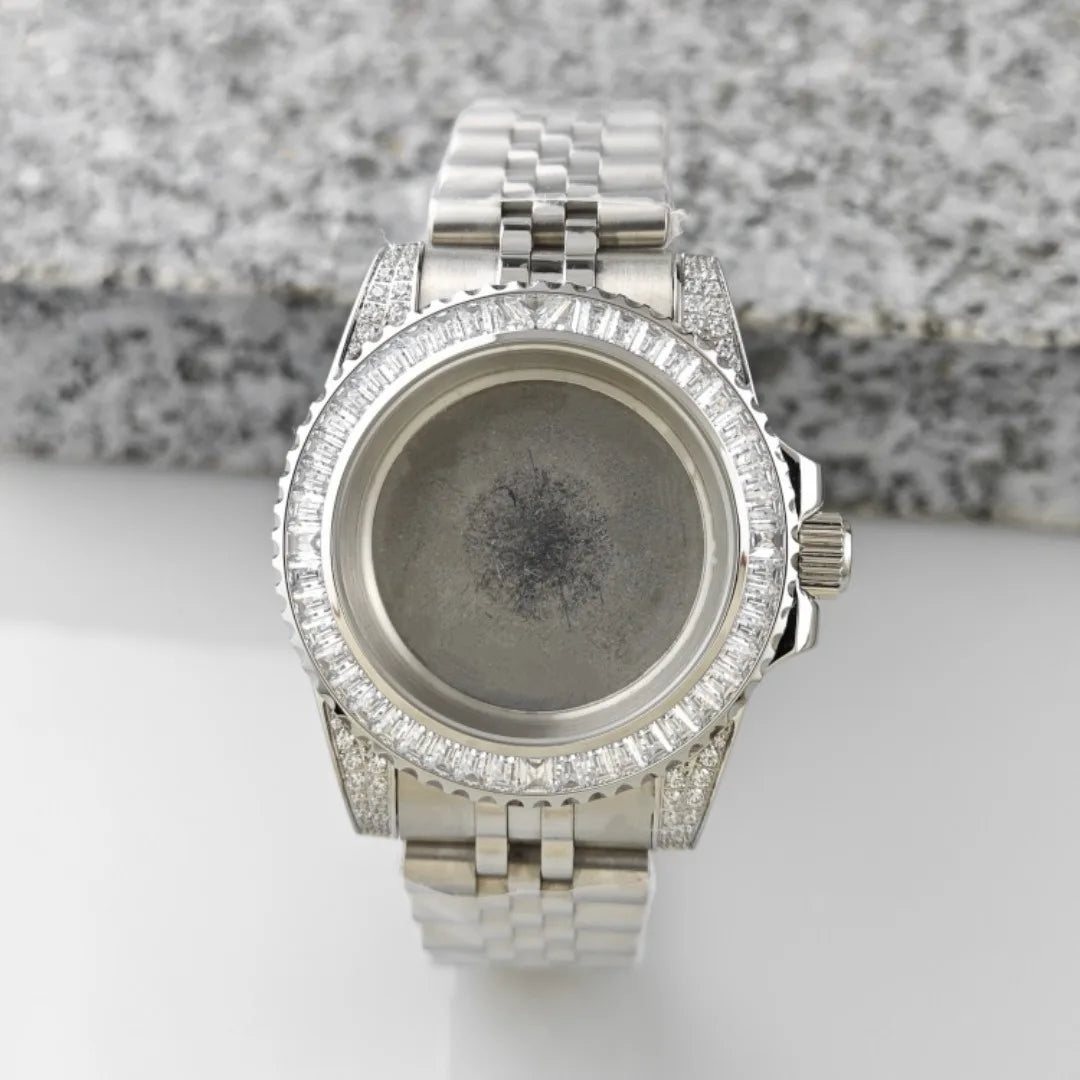 40.5mm Watch Case Set SUB Diamond Ring with Sapphire Glass for H35/NH36/NH34/4R35/4R35