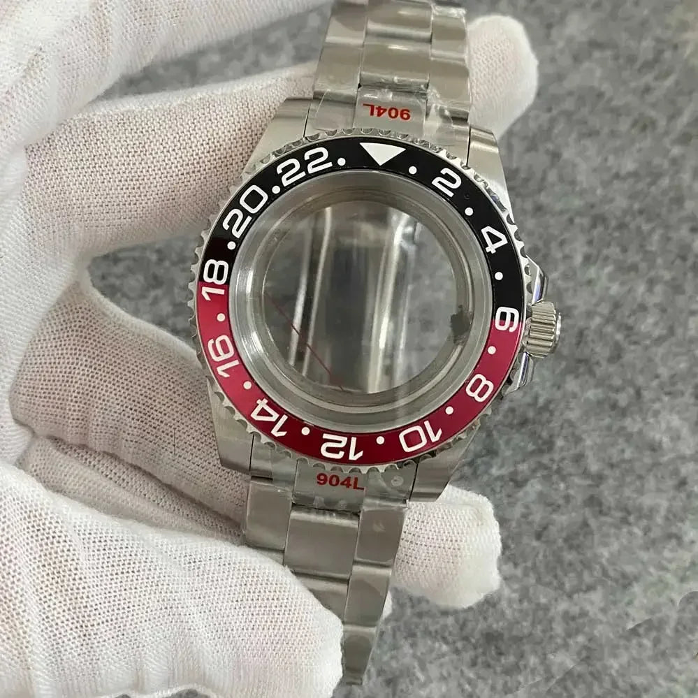 40mm Watch Case Set Sapphire Glass Steel Strap+Ceramics Bezel for NH35/ NH36
