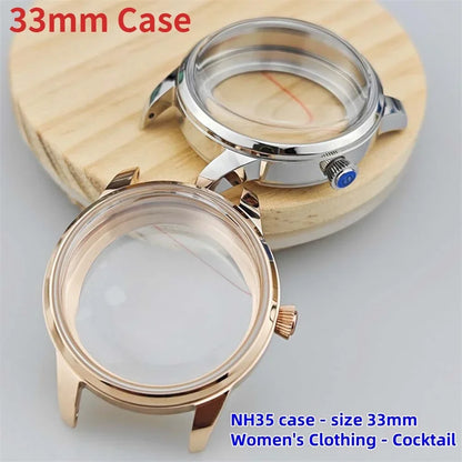 33mm 5ATM Modified Stainless Steel Case Arch Glass Watch Case for NH35 Movement