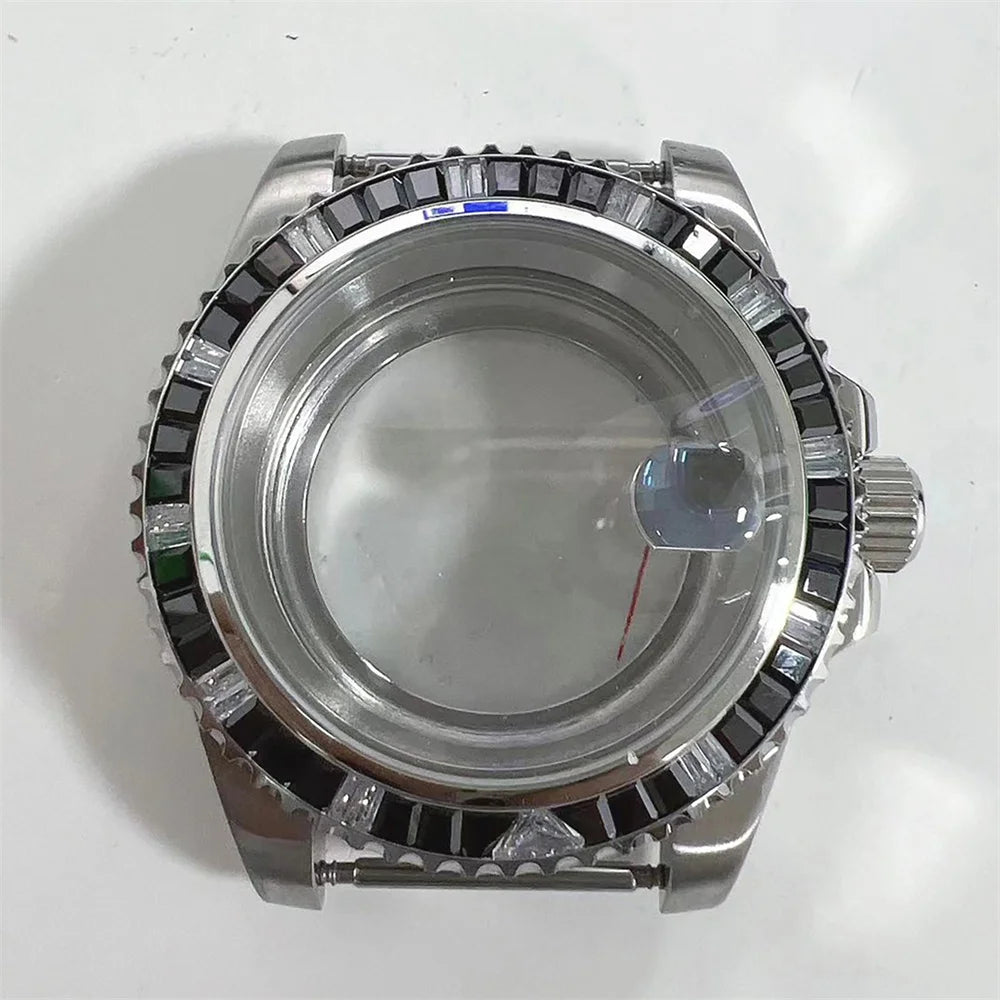 40mm Watch Case for NH35 NH36 Crystal Bezel Solid/Clear Bottom Sapphire Glass