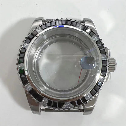 40mm Watch Case for NH35 NH36 Crystal Bezel Solid/Clear Bottom Sapphire Glass