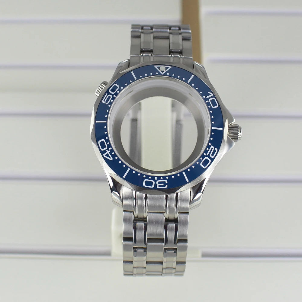 41mm Steel Watch Case Sapphire for Seamaster 300 NH35 NH36 NH38 Transparent Back