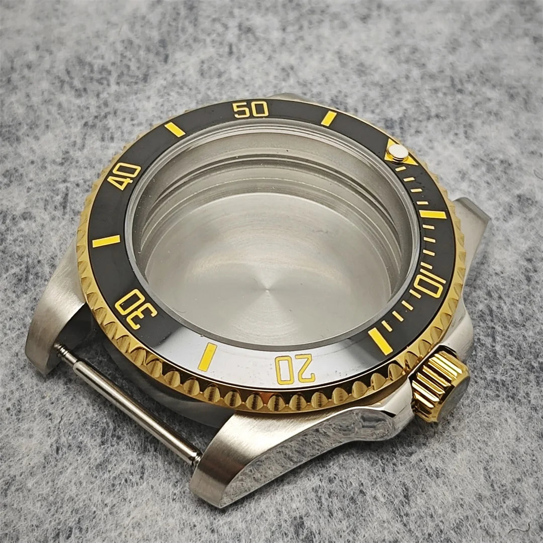 316L Watch Case 40mm Gold Edge Sapphire Flat Glass for NH35/ NH36 Modification