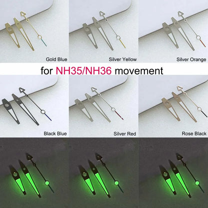 Green Luminous Watch Hands Pointers for NH35/NH36 Movement Modified 3Pins Hand