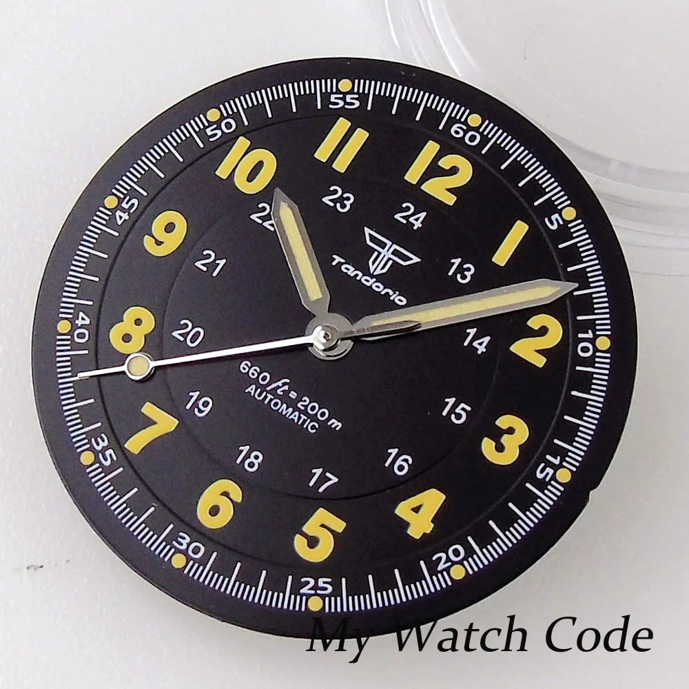 Pilot 29mm Nologo black and silver dial face for NH35 NH36 vintage diver watch mod parts