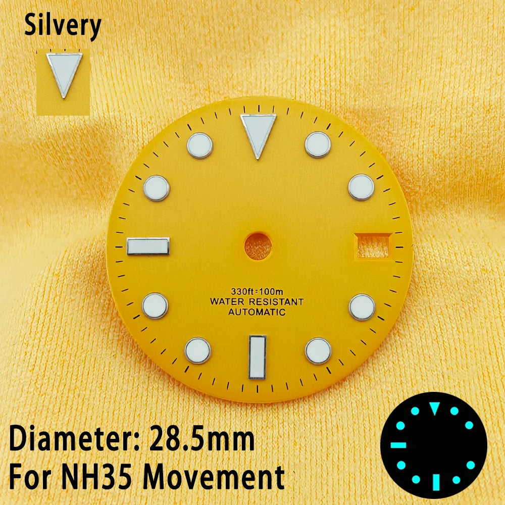 28.5mm Multicolor Watch Dials For NH35 NH36 Blue Luminous with Dial Calendar