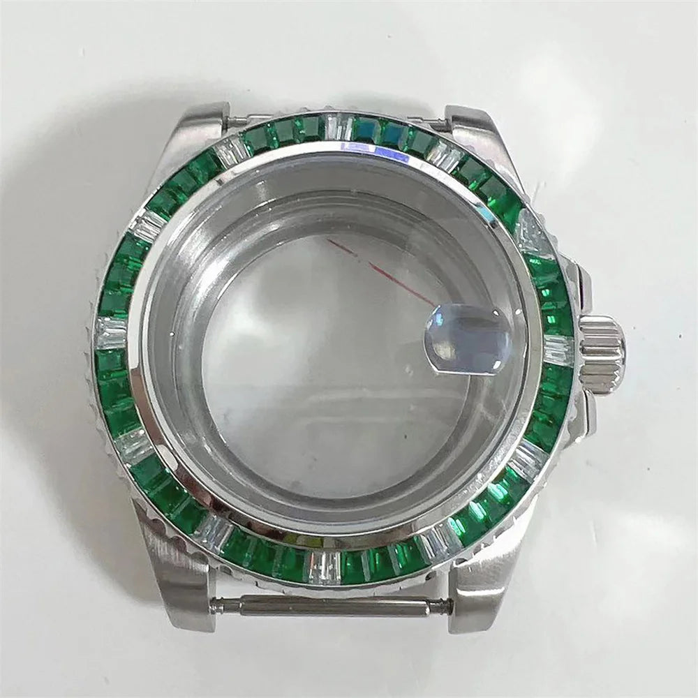 40mm Watch Case for NH35 NH36 Crystal Bezel Solid/Clear Bottom Sapphire Glass