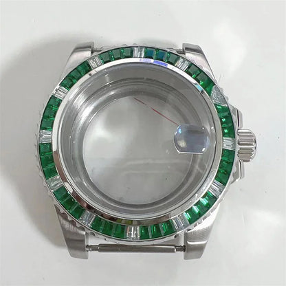 40mm Watch Case for NH35 NH36 Crystal Bezel Solid/Clear Bottom Sapphire Glass