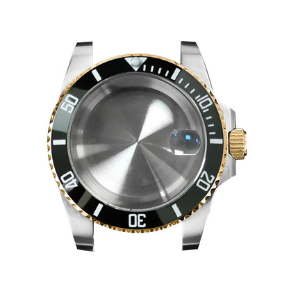 40mm Steel Gold Edge Watch Case Sapphire Date Magnifying Glass for NH35/NH36