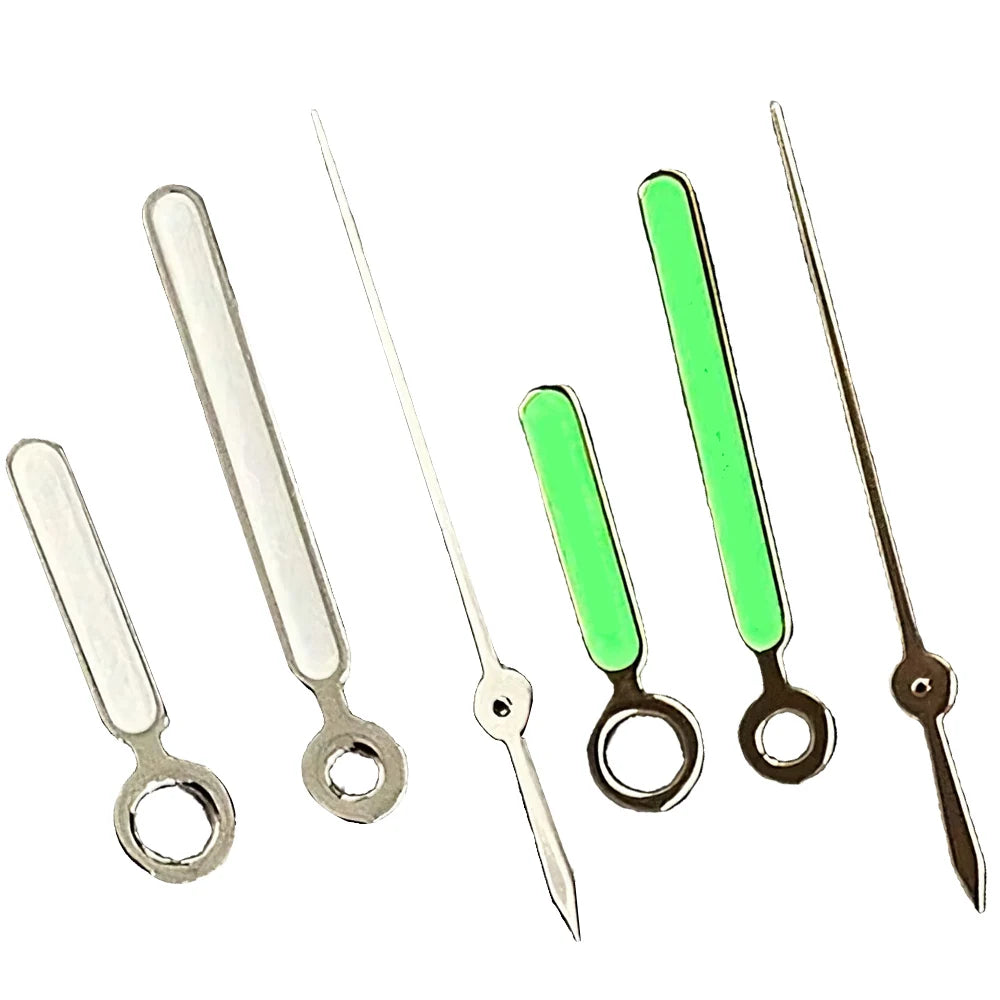 Silver Trim Silver White Watch Hands with Green Luminous for NH35 NH36 Movement
