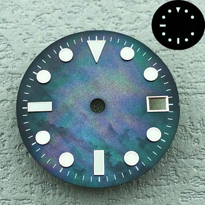 28.5mm Shell Reflective Multicolor Watch Dial C3 Green Luminous For NH35 NH36