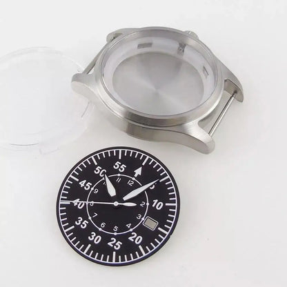 39mm Sapphire Glass Pilot Watch Case Luminous Dial fit ETA 2824 PT5000 NH35 NH36