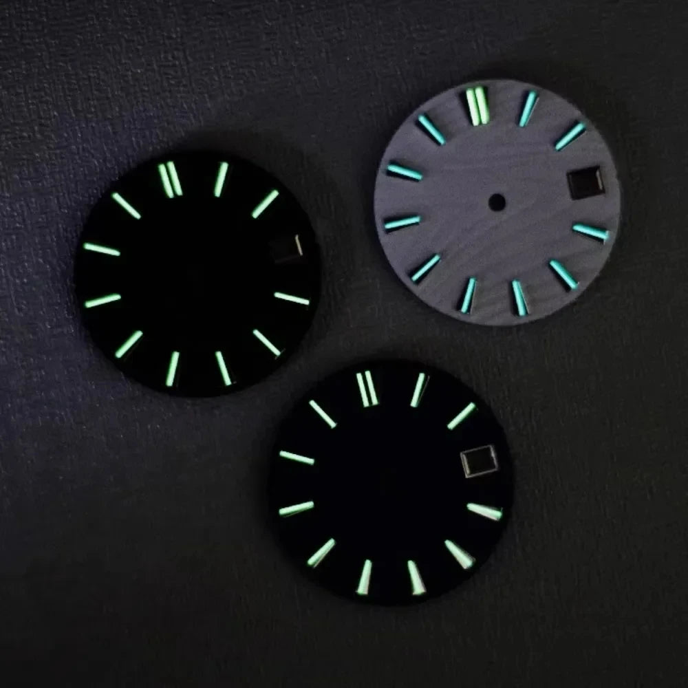 28.5mm Green Luminous Watch Dial Wood Texture for SKX007 NH35/NH36/4R/7S