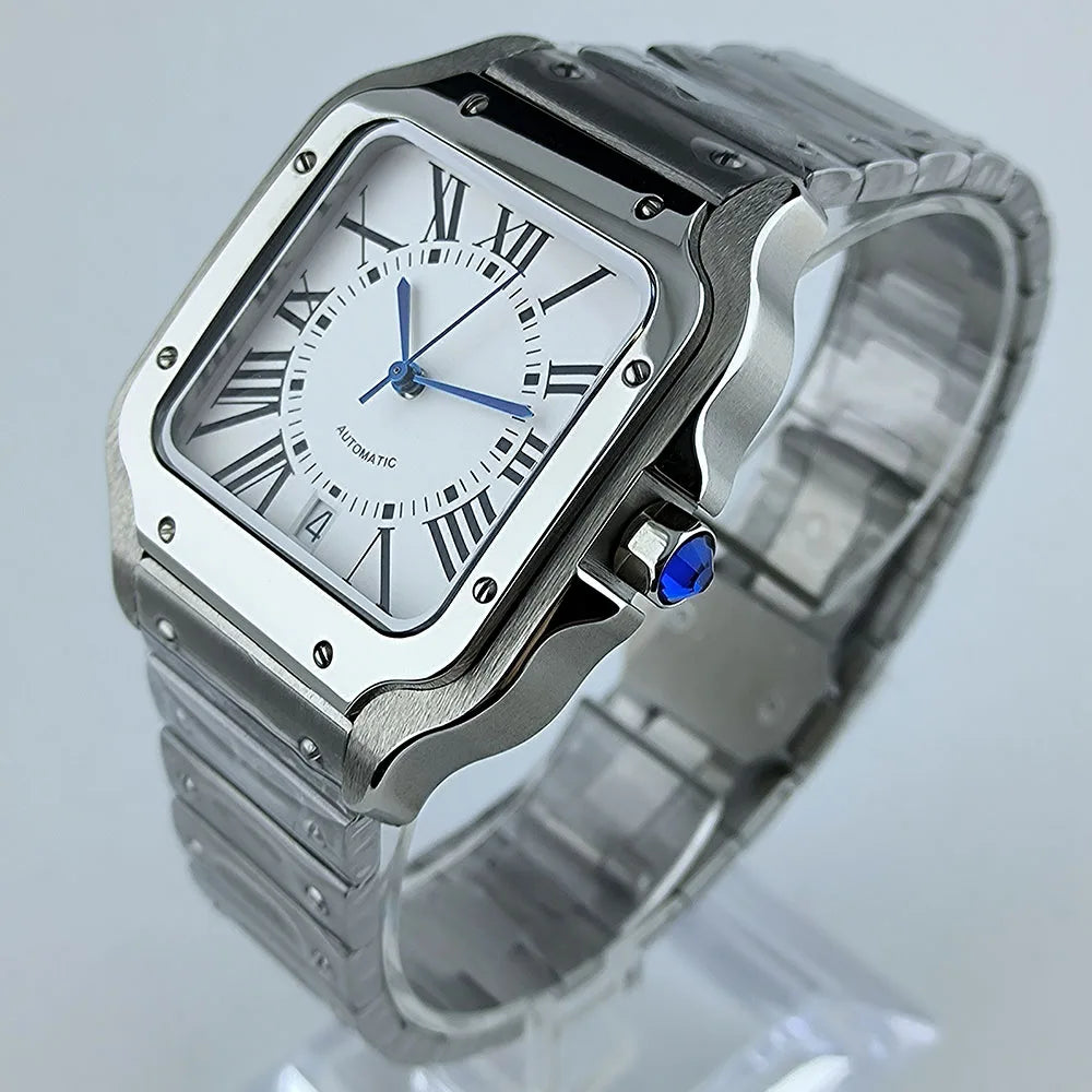 Square Roma Dial Watch Case Folding Buckle Square Case fit NH35 Movement