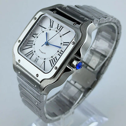 Square Roma Dial Watch Case Folding Buckle Square Case fit NH35 Movement