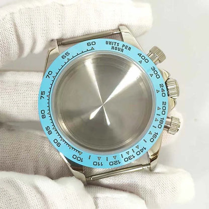 39MM Watch Case for VK63 Blue Ceramic Bezel Sapphire Glass 316L Steel Case