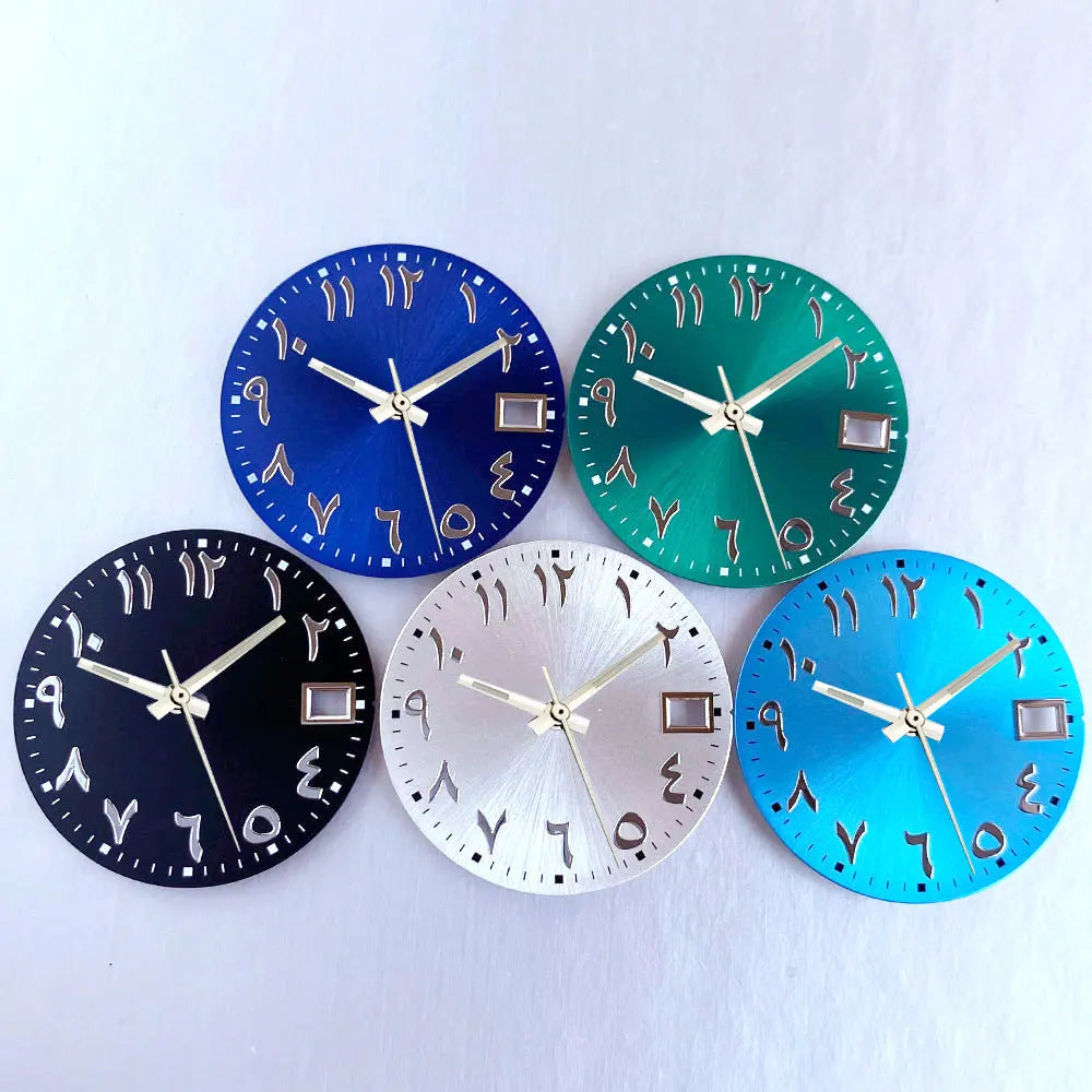 Black Blue Green Sunburst Arabic Numerals Watch Dial 28.5mm for SKX NH35 NH36 Automatic Dive Watch