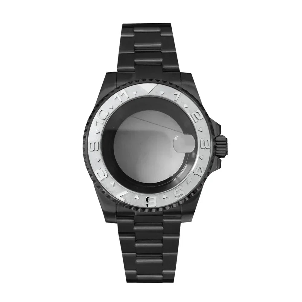 40MM Black Watch Case + Strap SUB Steel Case with Sapphire Crystal for NH35 NH36