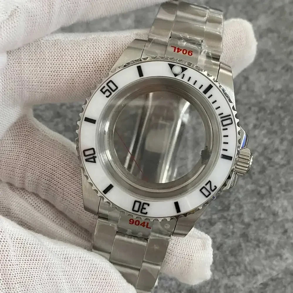 40mm Watch Case Set Sapphire Glass Steel Strap+Ceramics Bezel for NH35/ NH36