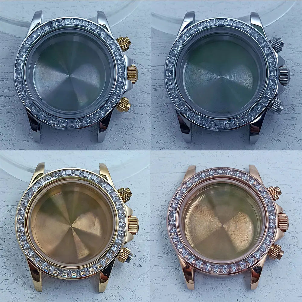 39.3mm Stainless Steel Watch Case Dtn Color Diamond Bezel 20mm Strap for VK63