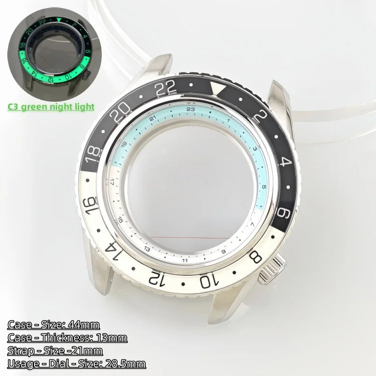 44mm Watch Case Green Luminous GMT Sprite Bezel Diving Case for NH34/NH35
