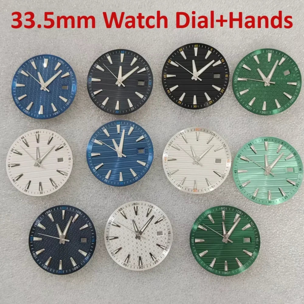 33.5mm Geometric Green Luminous Watch Dial+Hands for NH35 NH36 4R 7S Movement