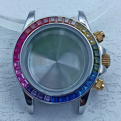 39.3mm Watch Case Stainless Steel DTN Color Diamond Bezel for VK63 Personalized
