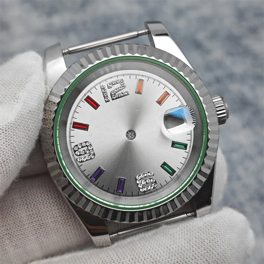 39mm Steel Watch Case Gear Ring Case with Sapphire Glass for NH35/ NH36/ 4R