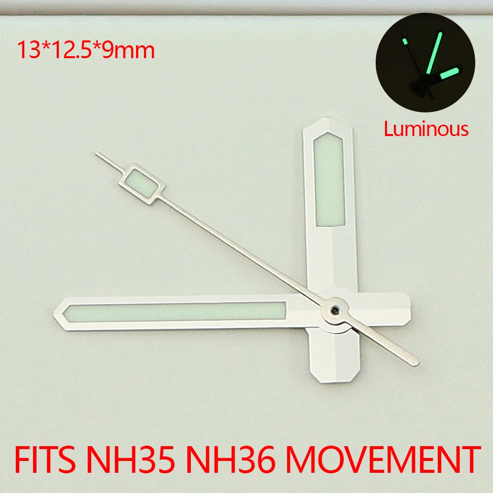 Modified Silver Trim Green Luminous Watch Hands for NH35 NH36 Movement