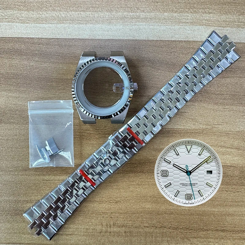 39.5mm Land-Dweller Watch Case Set Strap+Dial+Hands Lume Sapphire Glass Fit NH35