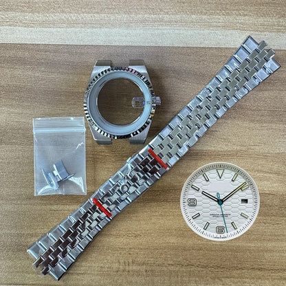 39.5mm Land-Dweller Watch Case Set Strap+Dial+Hands Lume Sapphire Glass Fit NH35