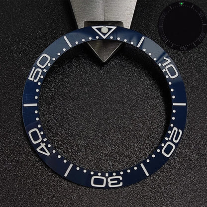 Sloping luminous ceramic bezel insert 39.3x31.7mm for watch accessories, durable replacement.