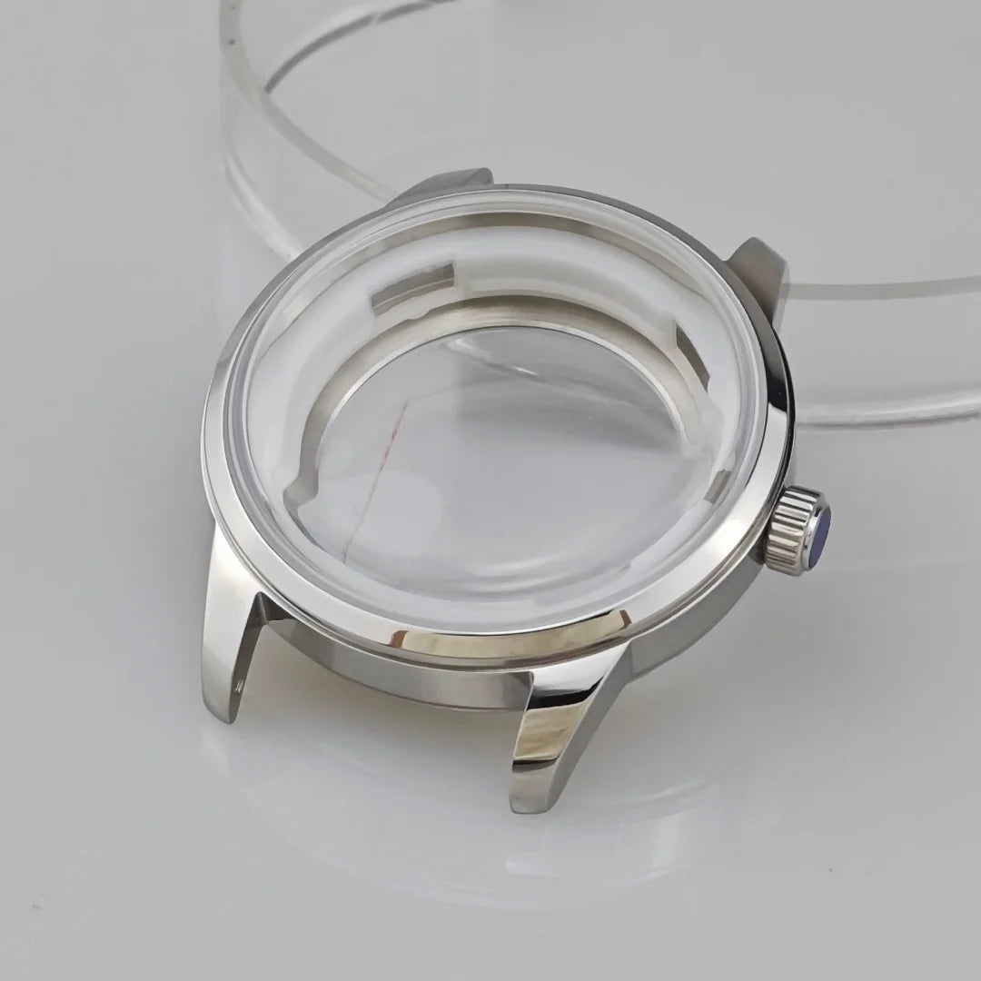 39.5mm Silver Watch Case for NH35/36/34/4R Push in Crown Mineral Strap