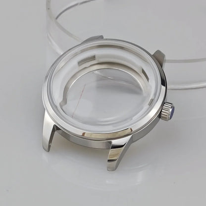 39.5mm Silver Watch Case for NH35/36/34/4R Push in Crown Mineral Strap