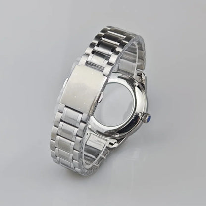 39.5mm Silver Watch Case for NH35/36/34/4R Push in Crown Mineral Strap