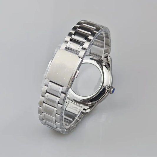39.5mm Silver Watch Case for NH35/36/34/4R Push in Crown Mineral Strap