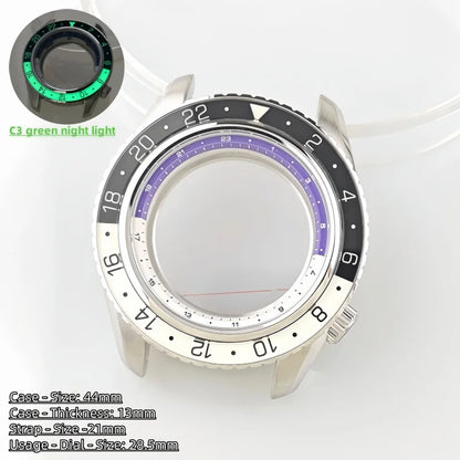 44mm Watch Case Green Luminous GMT Sprite Bezel Diving Case for NH34/NH35