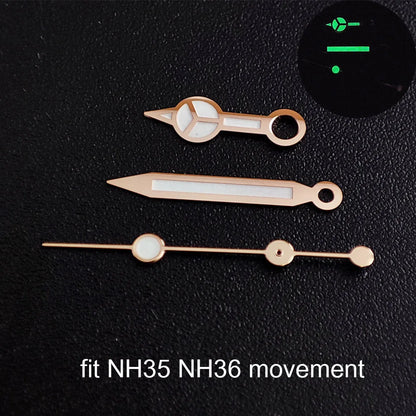 Green luminous watch hands compatible with NH35 NH36 ETA 2836 2824 Miyota 8205 8215 movements.