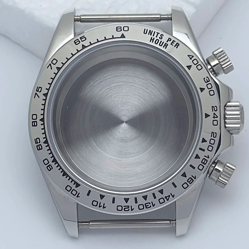 316L Steel 39mm Silver Watch Case Sapphire Glass Ceramic/Steel Bezel Fit VK63