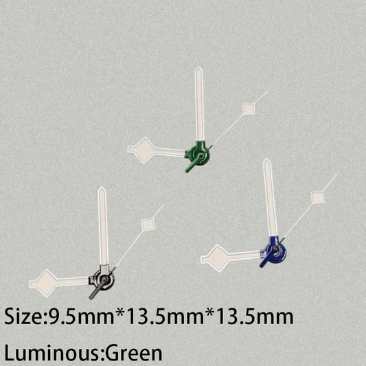 Green Luminous Simple 9.5mm*13.5mm*13.5mm Watch Hands for NH35/NH36/4R/7S