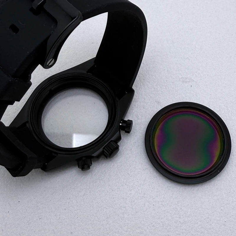 316L Steel 39mm Matte Black Case+Strap Sapphire Glass Ceramic Bezel Fit VK63
