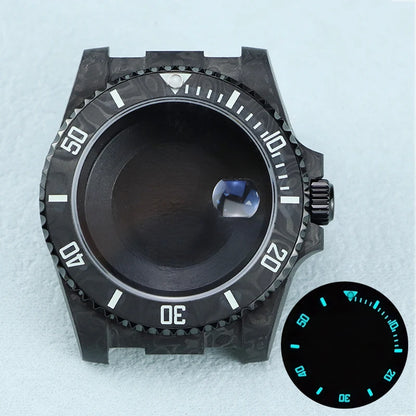 40.5mm Carbon Fiber Case Fit RLX3135 Sapphire Glass Carbon Fiber Bezel Blue Lume