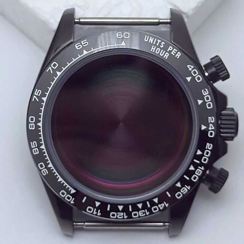 316L Steel 39mm Black Watch Case Sapphire Glass Ceramic/Steel Bezel Fit VK63