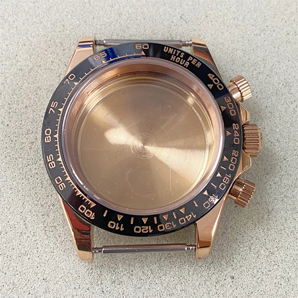 39MM RoseGold Watch Case Strap for VK63 316L Steel Shell Watchband Case Bracelet