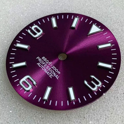 28.5mm S Logo Watch Dial SunBurst with Green Luminous for NH35/NH36 Movement