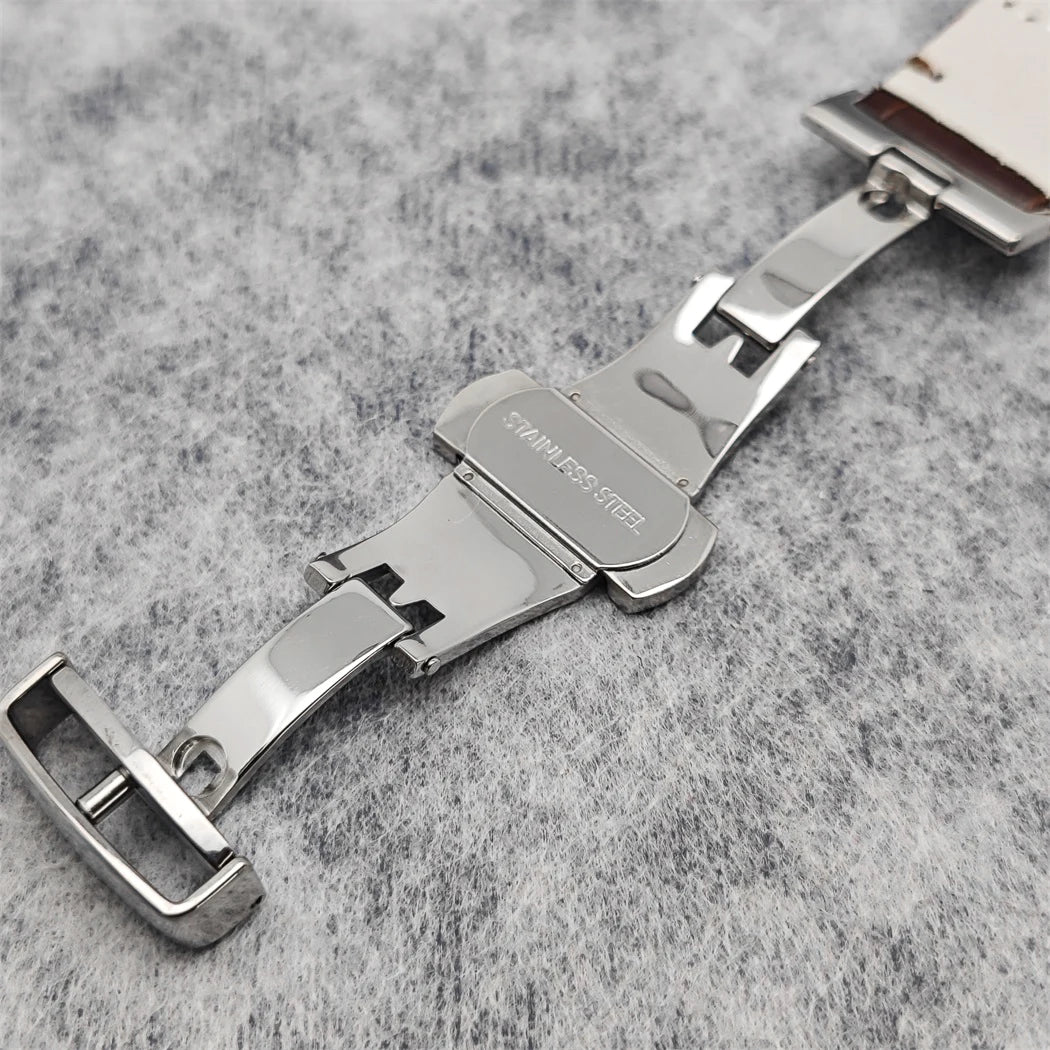 39MM Bubble Watch Case Butterfly Double Buckle Leather Strap for NH35/NH36/4R/7S