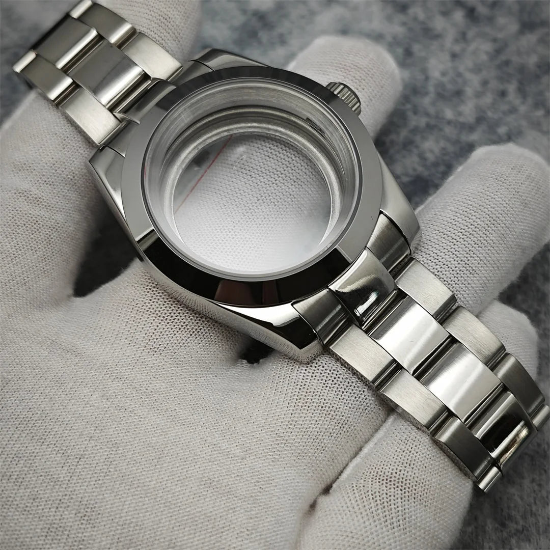 39mm Watch Case+ Strap Set Sapphire Glass Stainless Steel for NH35/NH36 Movement