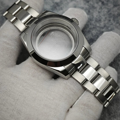 39mm Watch Case+ Strap Set Sapphire Glass Stainless Steel for NH35/NH36 Movement