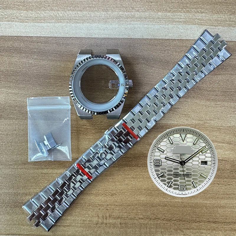 39.5mm Land-Dweller Watch Case Set Strap+Dial+Hands Lume Sapphire Glass Fit NH35