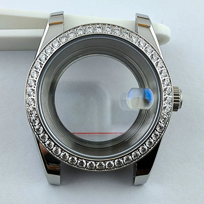 Diamond Decorated Steel Watch Case with Sapphire Glass Waterproof Fit NH35/NH36